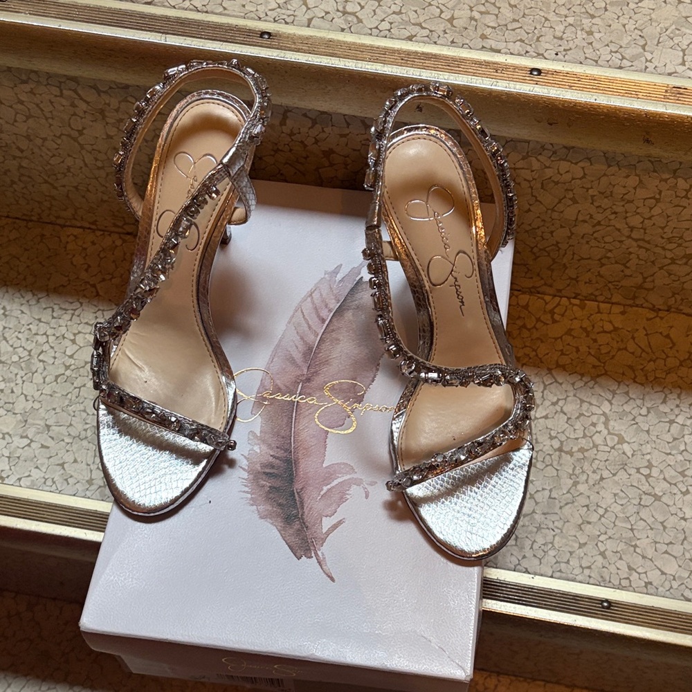 Jessica Simpson Glittering White and Silver Heels